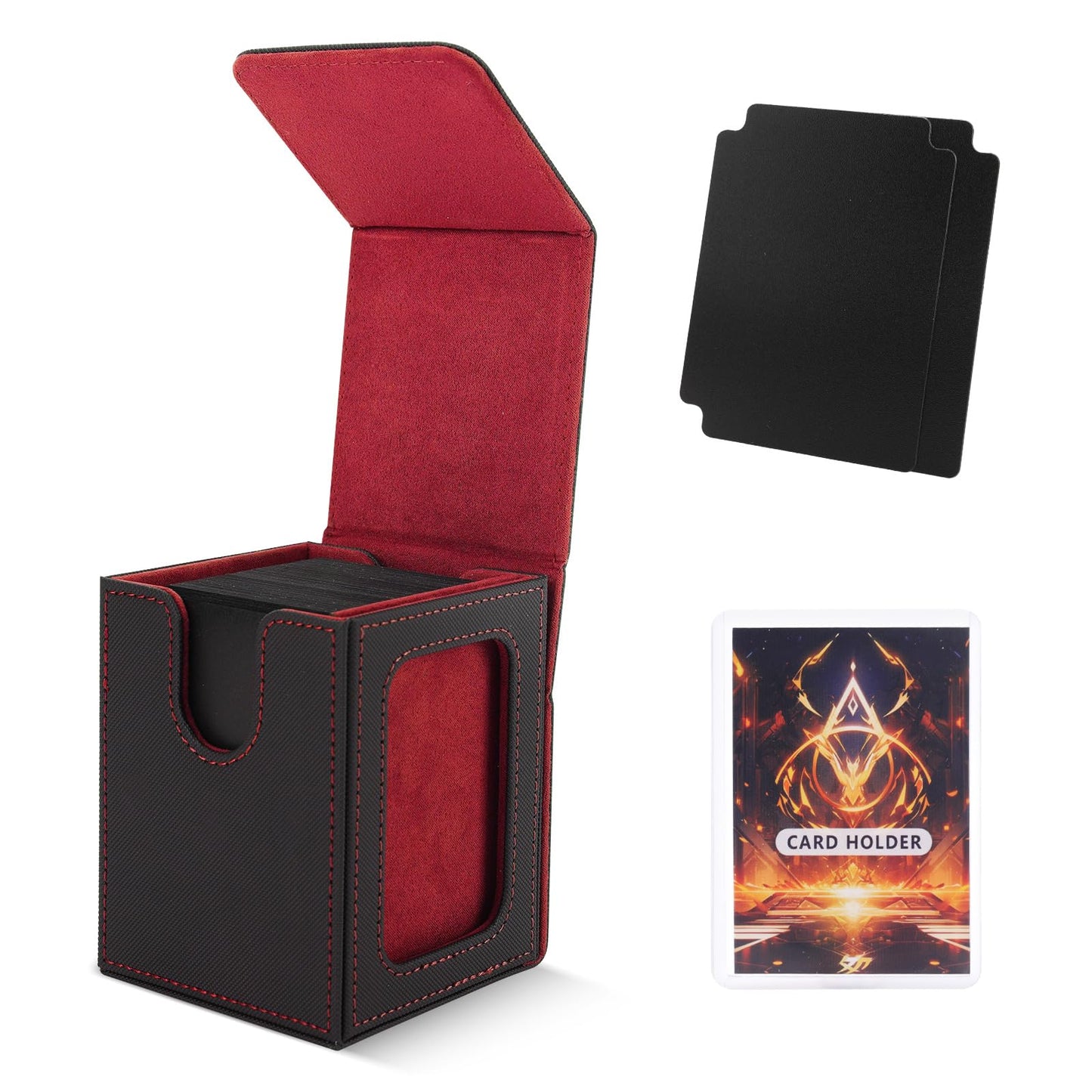Scimi Mtg Deck Box For Commander Display,Card Deck Box Fits 100 Double Sleeved Cards, Magic Commander Tcg Card Leather Storage Box With 2 Dividers And 1 Toploader (B/R)