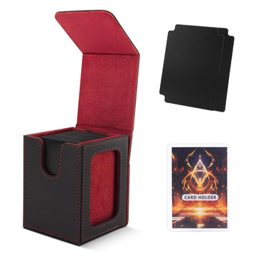 Scimi Mtg Deck Box For Commander Display,Card Deck Box Fits 100 Double Sleeved Cards, Magic Commander Tcg Card Leather Storage Box With 2 Dividers And 1 Toploader (B/R)