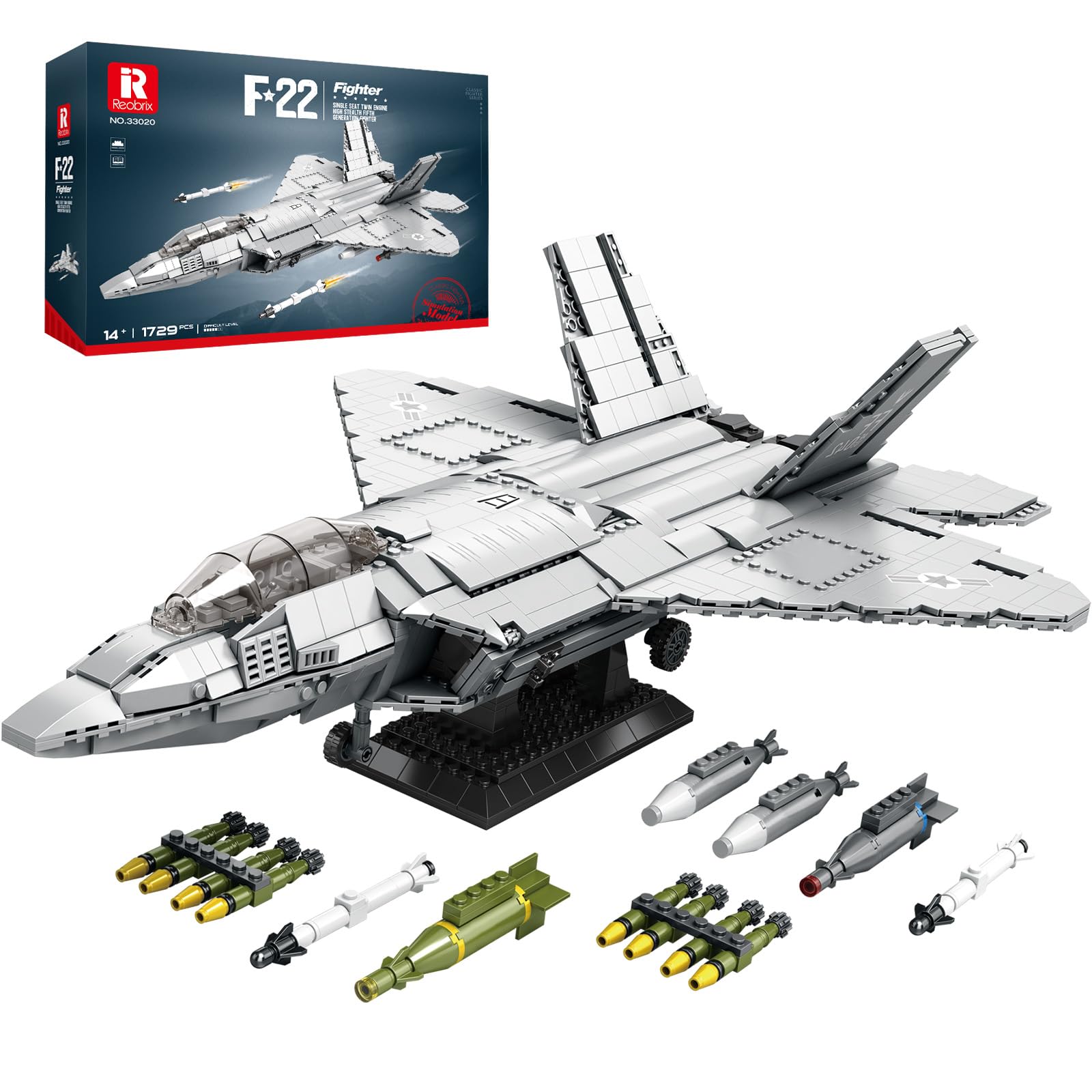 Reobrix F-22 Fighter Jet Building Sets for Adults, Military Raptor Fighter Display Model 33020, Technical Military Plane Collect