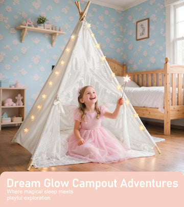 Kids Teepee Tent with Starry Lights  Ground Mat and Pockets  Teepee Tent for Kids Indoor & Outdoor Use  Foldable Play Tents for Boys & Girls  Washable Toddler Playhouse for Birthdays & Holidays