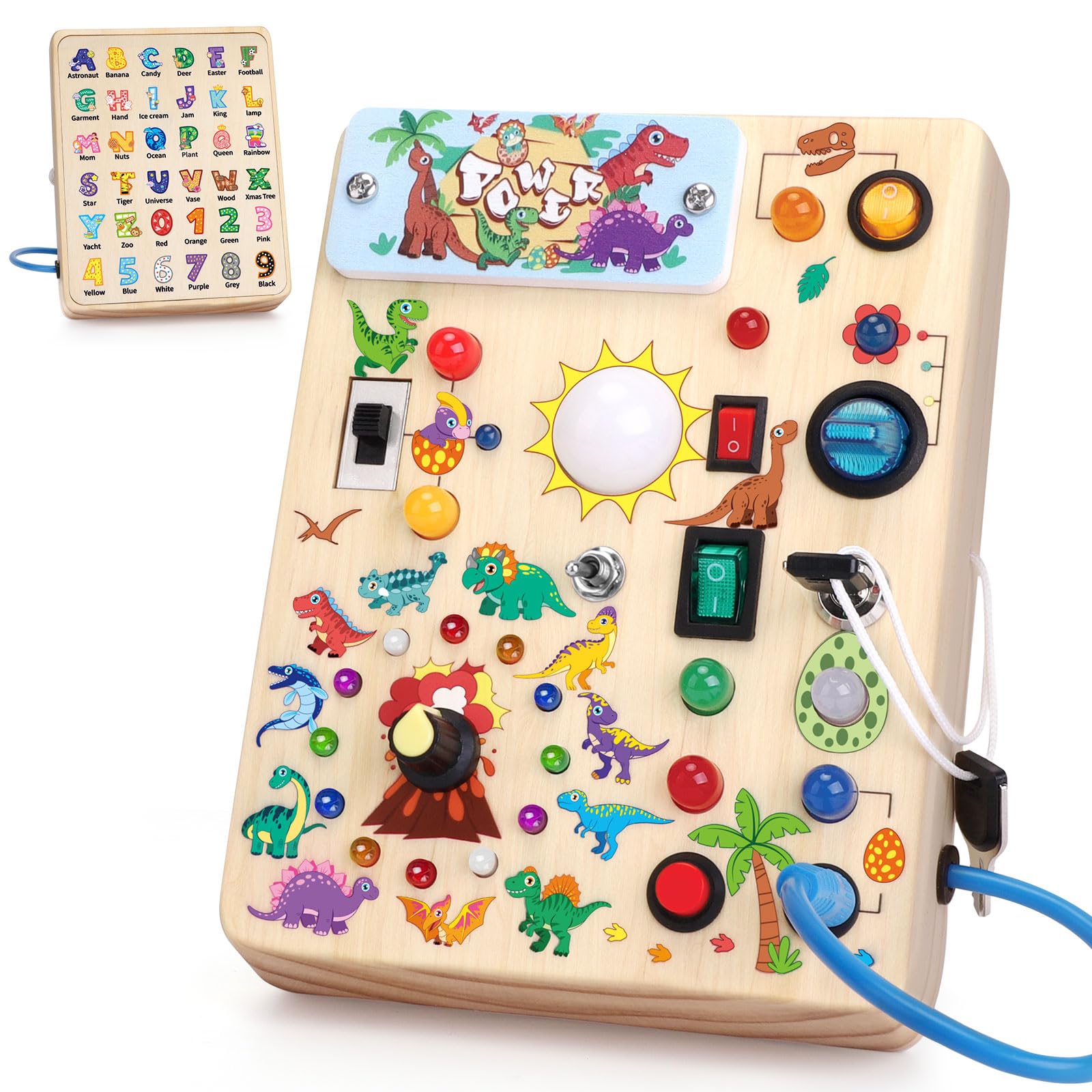 Iabedi Dinosaur Busy Board,Montessori Toys For 1-3 Years Old, Wooden Toddler Toys, Sensory Travel Toys, Ideal Gift For 1+ Year O