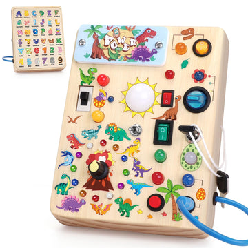Iabedi Dinosaur Busy Board,Montessori Toys For 1-3 Years Old, Wooden Toddler Toys, Sensory Travel Toys, Ideal Gift For 1+ Year O