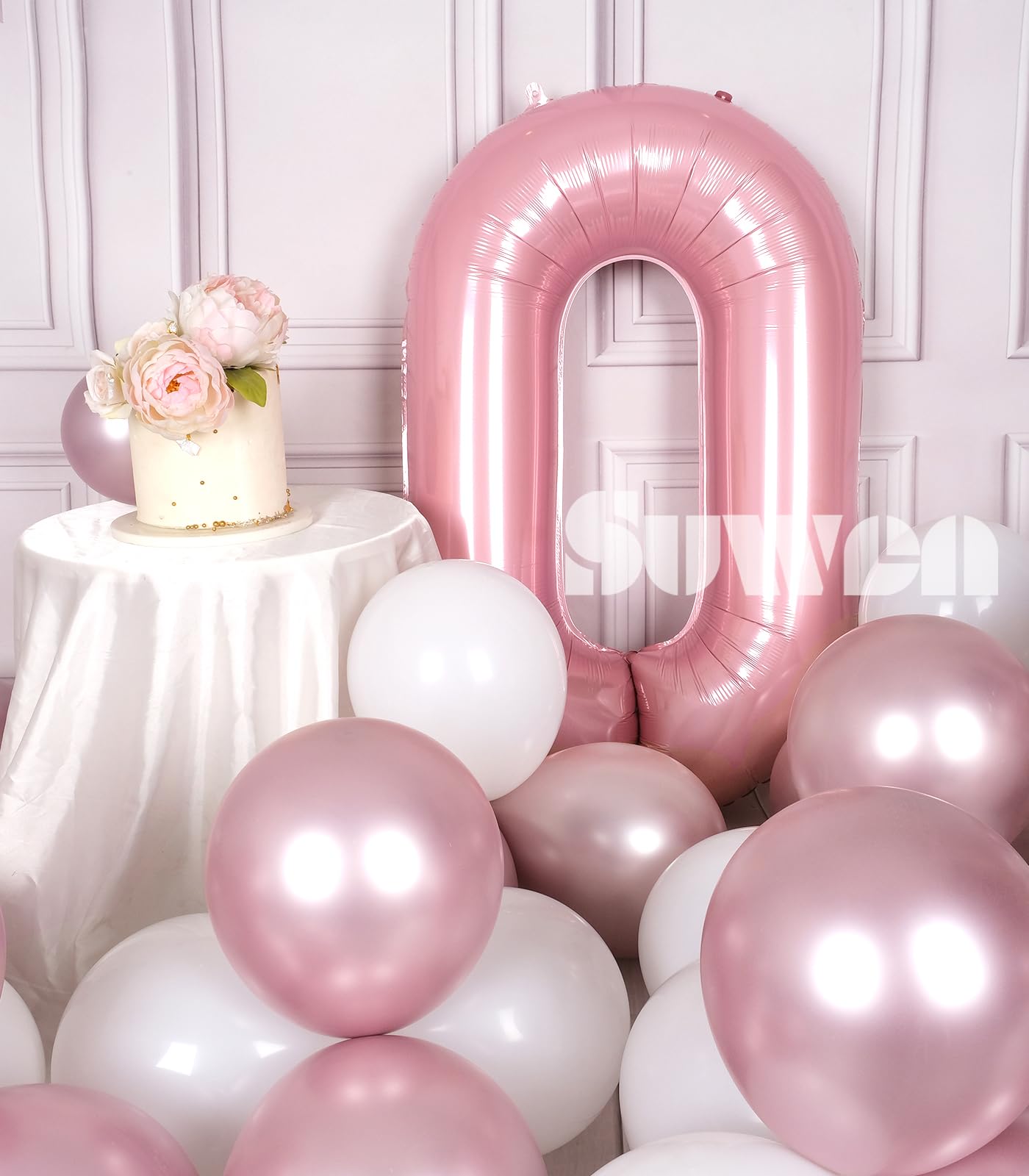 Suwen 40 Inch Pink Large 0 Balloon Numbers Big Foil Helium Number Balloons 0-9 Jumbo Happy 0Th Mylar Birthday Party Decorations