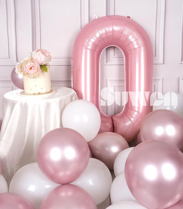 Suwen 40 Inch Pink Large 0 Balloon Numbers Big Foil Helium Number Balloons 0-9 Jumbo Happy 0Th Mylar Birthday Party Decorations