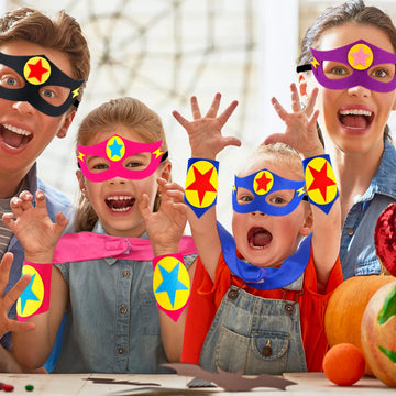 Irolewin Superhero Boys-Girls-Cape And Mask For Kids Super Hero Dress Up Costume Halloween Party Favors Double-Sided (Rose Yellow Green)