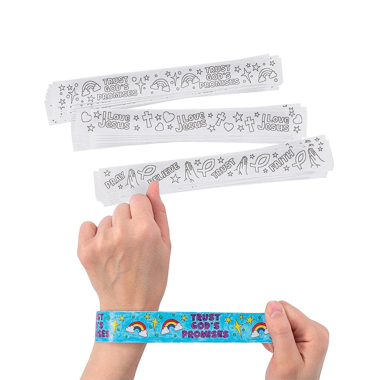 Fun Express Color Your Own Faith Slap Bracelets - VBS and Sunday School Craft Kits - Bulk set of 48