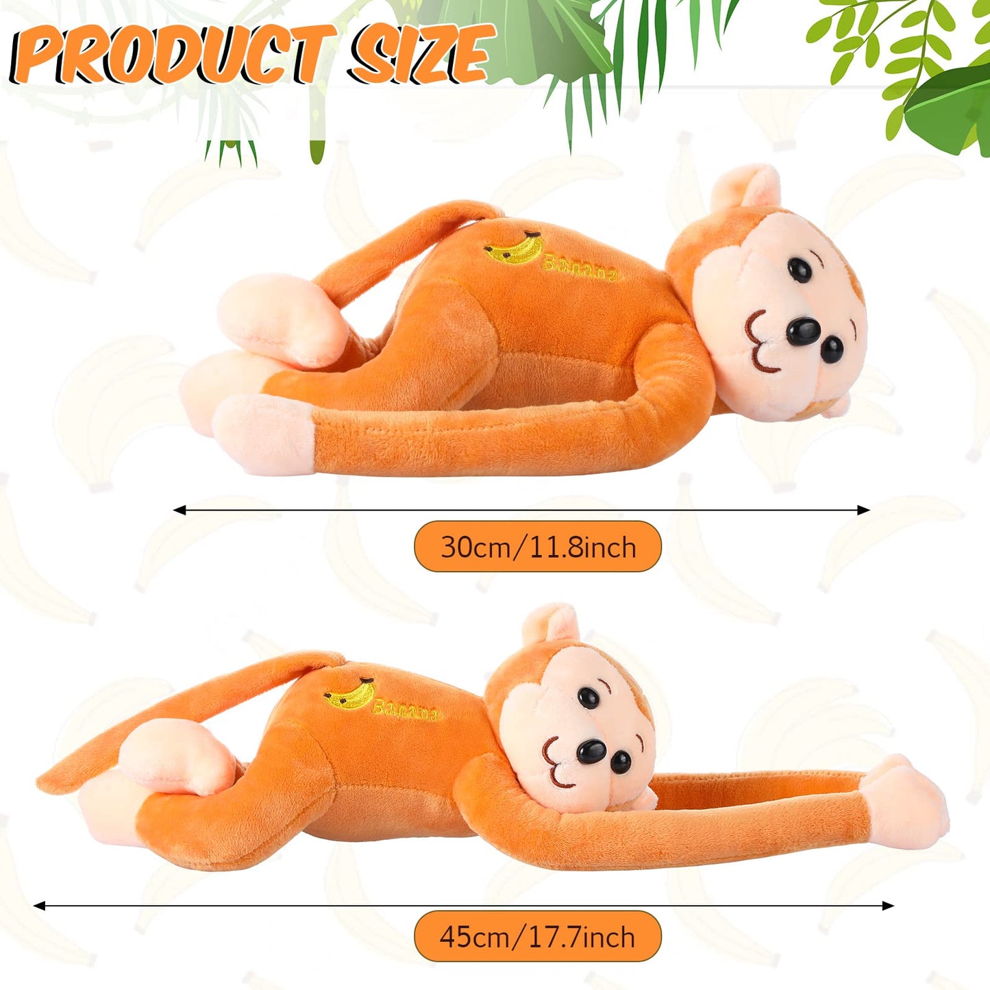 4-Pack 17.8 Hanging Stuffed Monkeys With Hook & Loop Fasteners - Plush Toy Gifts For Teens & Adults, Plush Stuffed Animal Toys Soft Monkey Doll Decoration (Brown, Khaki)