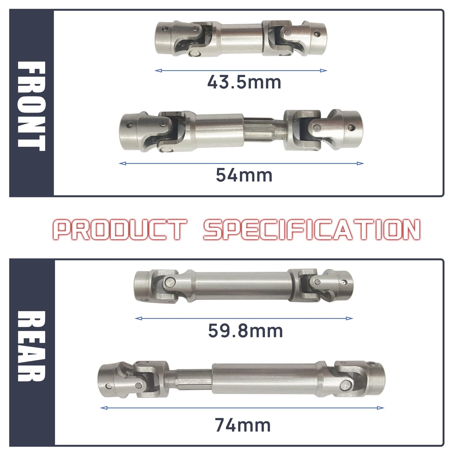 Hoplex Stainless Steel Drive Shaft Front Rear Center Driveshafts For 1/18Th Trx4M Defender Bronco Rc Crawler Car Upgrades 2Pcs(S