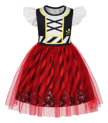 Henzworld Girls Pirate Costume For Halloween Cosplay Kids Pirate Costume Birthday Party Role Play Outfits Buccaneer Dresses 4T 5