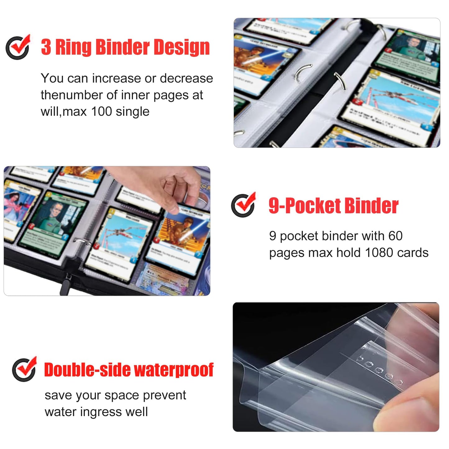 Card Binder for Star Wars Trading Cards 9 Pocket with 60 Sleeves up to 1080 Cards Waterproof Card Storage Book Star Wars Cards Display Case