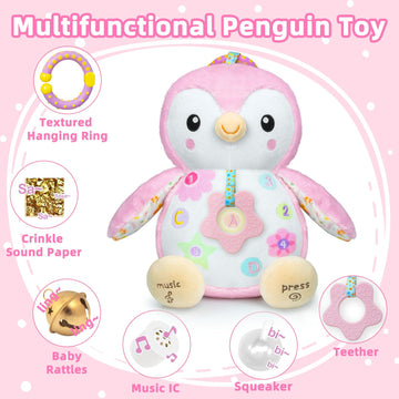 Fuzqq Baby Toys 0-6 Months,Musical Stuffed Animal Plush Toy,Textured Hanging Ring,Rattles & Crinkle Sound Paper,Tummy Time Toys