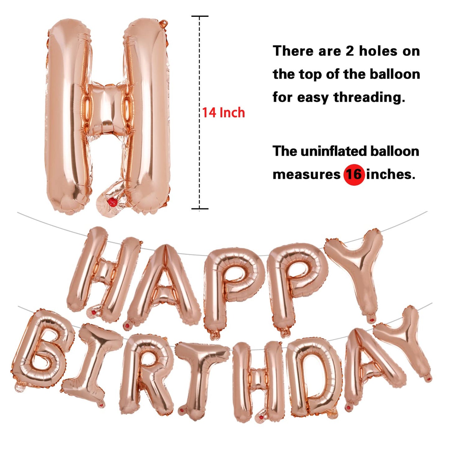 Pigetale Happy Birthday Balloons Banner, 16 Inch Mylar Foil Birthday Letters Balloons Sign Inflatable Reusable Air Balloons For