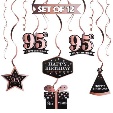LINGTEER Happy 95th Birthday Rose Gold Swirls Streamers - Cheers to 95th Birthday 95 Years Old Bday Party Hanging Decorations.