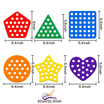 6 Pcs Lacing Toy Toddlers, Geometric Wooden Threading Toys, Educational And Learning Montessori Activity Baby And Kids, Fine Mot