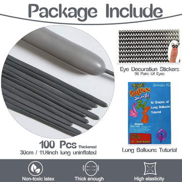 260 Balloons Grey, Thickened 100 Pack Long Balloons Twisting Skinny Magic Balloons For Balloon Arch Animals Clown Kids Birthdays