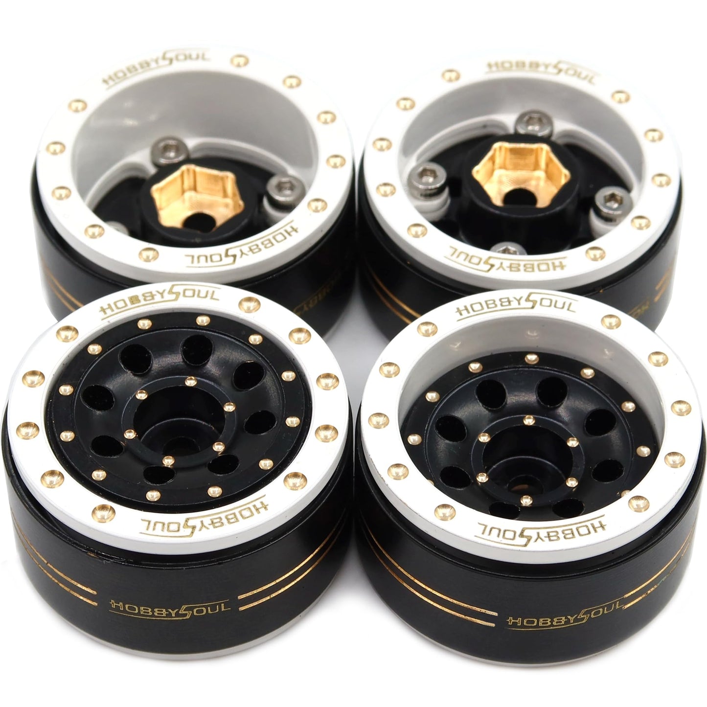Hobbysoul Brass 1.0 Beadlock Wheels Adjustable Offset Rims Weight 44G/Rim For Rc Micro Crawler 1/18 Trx4M 1/24 Axial Scx24, (4-P