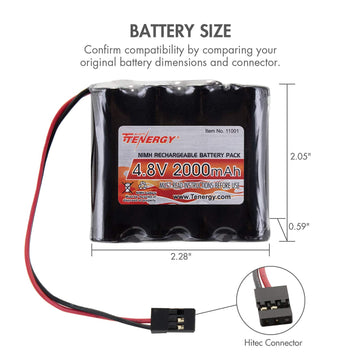 Tenergy NiMH Receiver RX Battery with Hitec Connectors 4.8V 2000mAh High Capacity Rechargeable Battery Pack for RC Receivers, RC