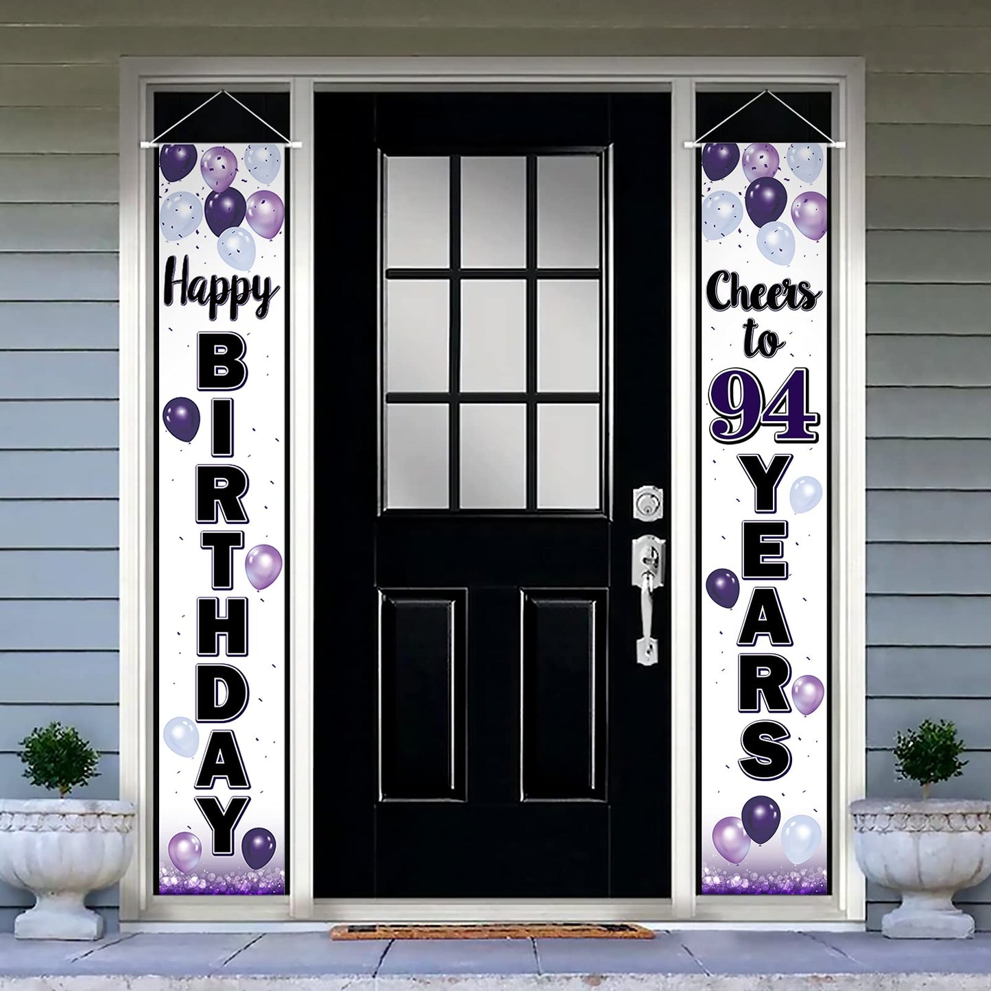 LASKYER Happy 94th Birthday Decorations,94th Purple Balloon Birthday Theme Door Hanging Banner Sign,94 Years Old Bday Party Supp