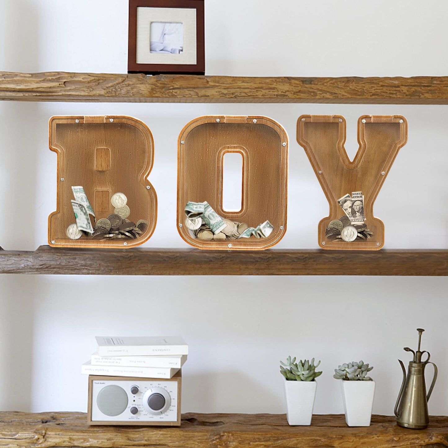 Aorcmitn Large Wooden Letter Coin Personalized Piggy Bank For Boys Girls Kids Toddler Adults Money Bank Best Gift For Friends (9