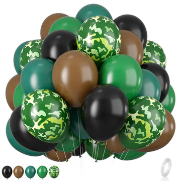 Green And Brown Balloons, 12Inch Camouflage Balloon Camo Balloons Brown Dark Green Black Balloons For Army Party Decorations Bir