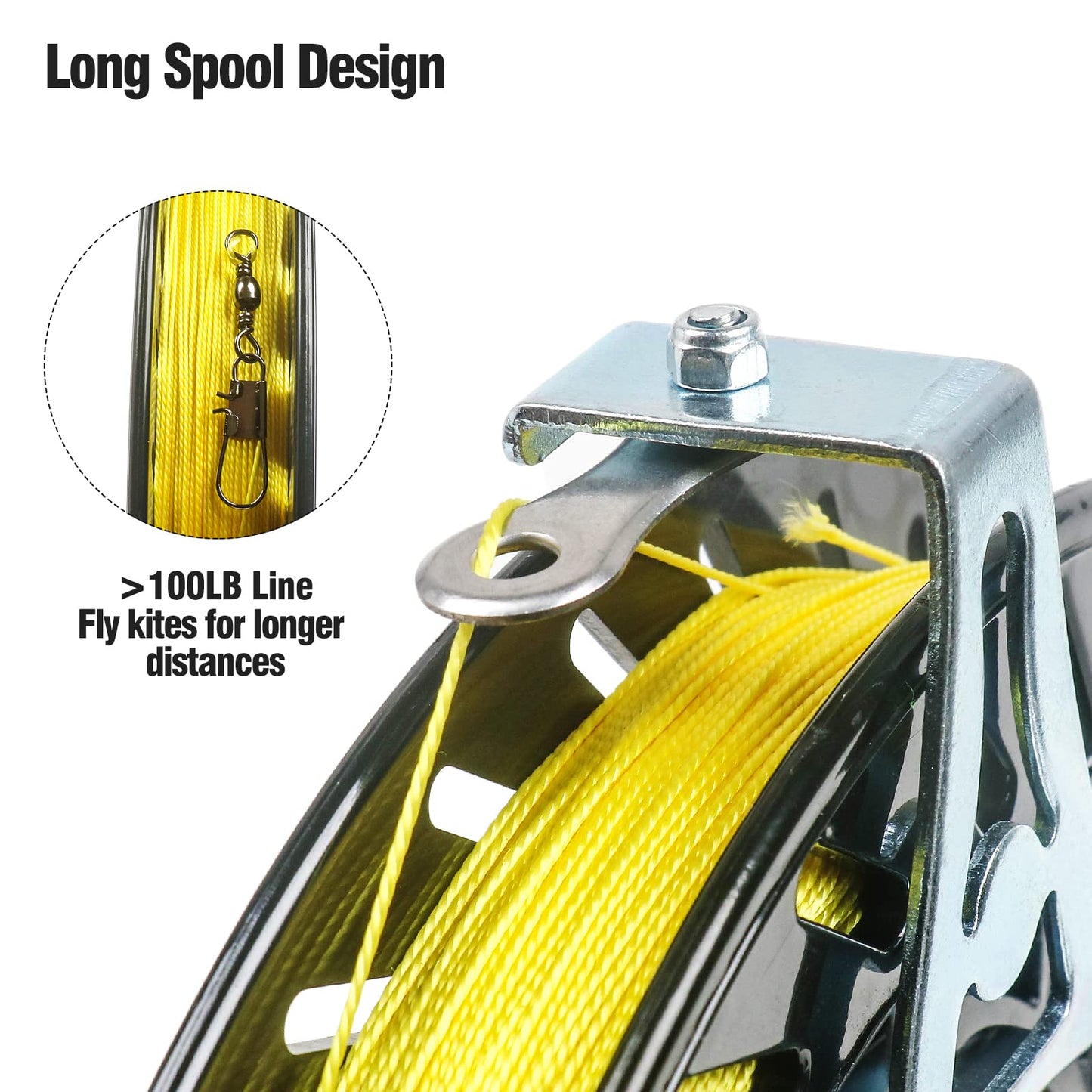 Kizh Kite Reel Winder  Kite Line Winder Winding Reel Grip Wheel Handle with 1312ft String and Lock Function Professional Outdoor Kite Accessories