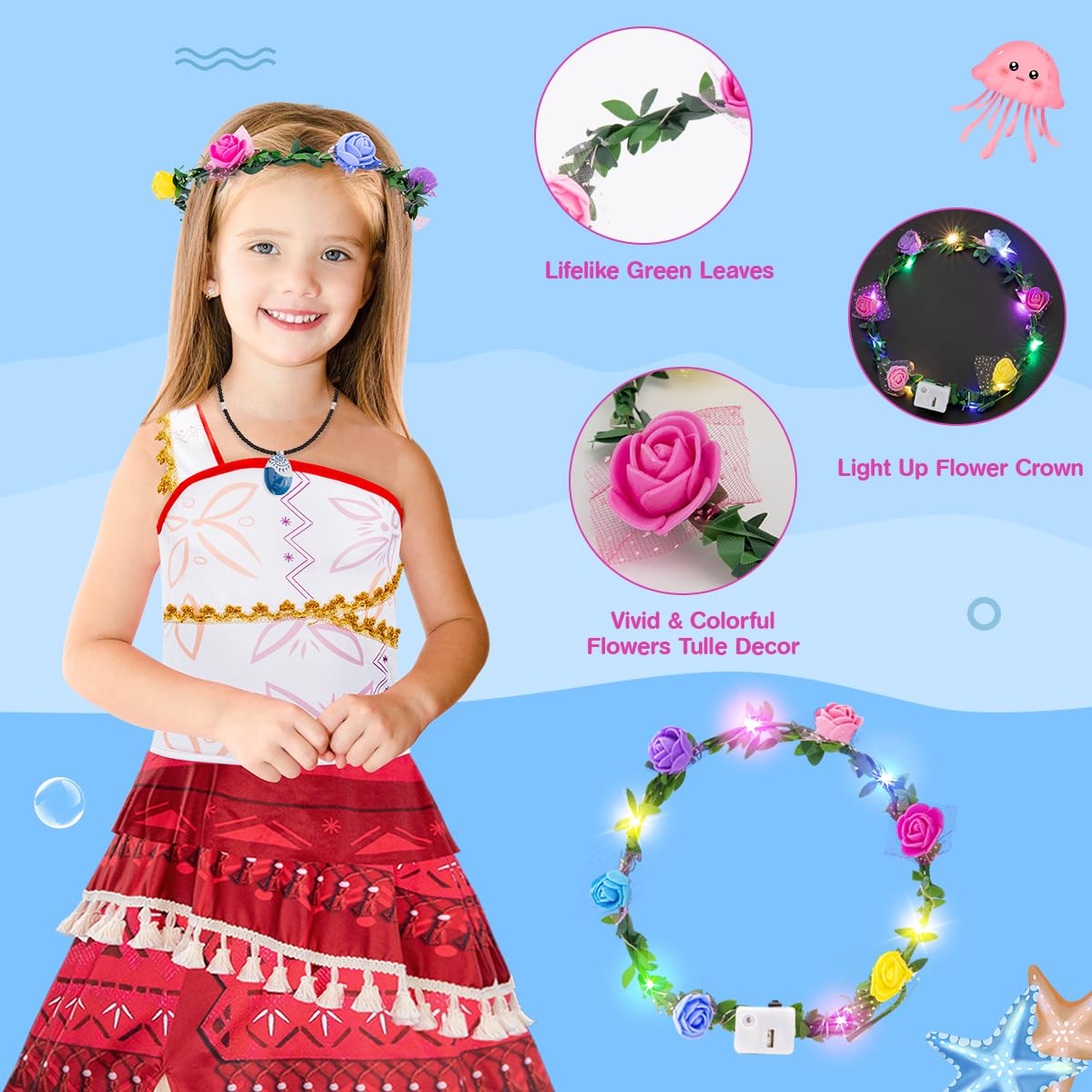 Meland Princess Dress Up for Girls - Princess Costume for Girl Dress Up & Pretend Play, Kids Princess Dress for Toddler 3-8(5-6