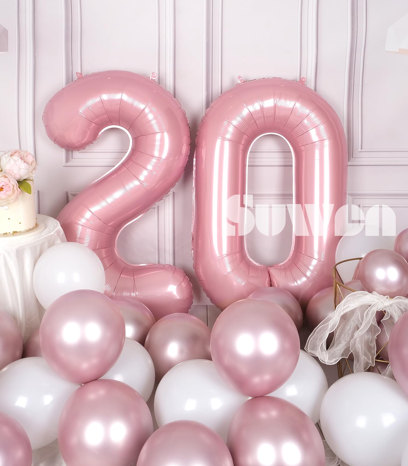 SUWEN 40 Inch Pink Foil Number Balloons 0-9 Jumbo Mylar for 20th Birthday Party Supplies