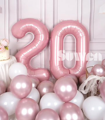 SUWEN 40 Inch Pink Foil Number Balloons 0-9 Jumbo Mylar for 20th Birthday Party Supplies