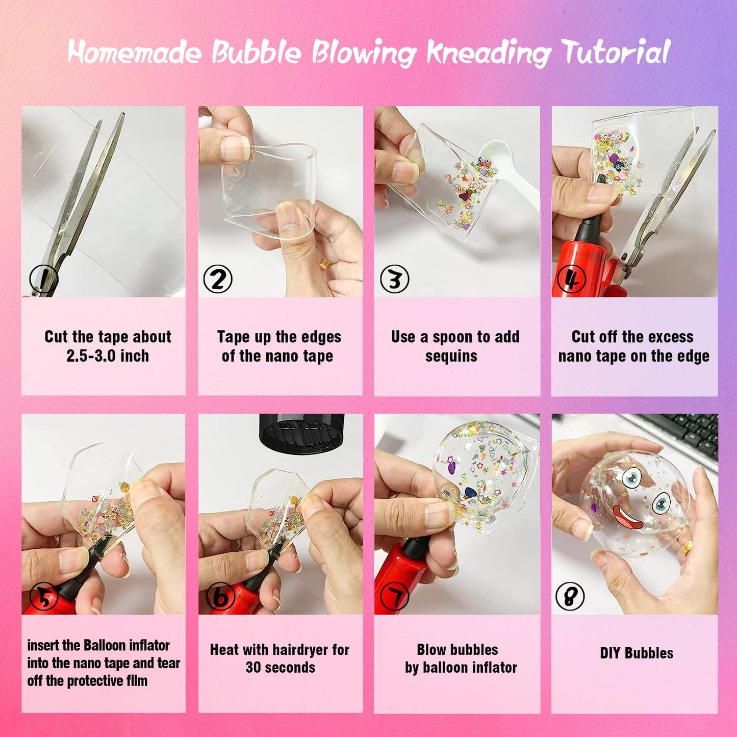 5 Pack Nano Tape Bubbles: Double Sided Elastic Bubbles with Glitter - DIY Stress Relief Toys for Kids & mature-themeds  Party Favors  Classroom Gifts