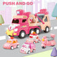 seveclotree 9 in 1 Carrier Truck Cars Toys for Girls Toddlers,Pink Princess Girl Car with Light and Sound,Toddler Girl Toys Age