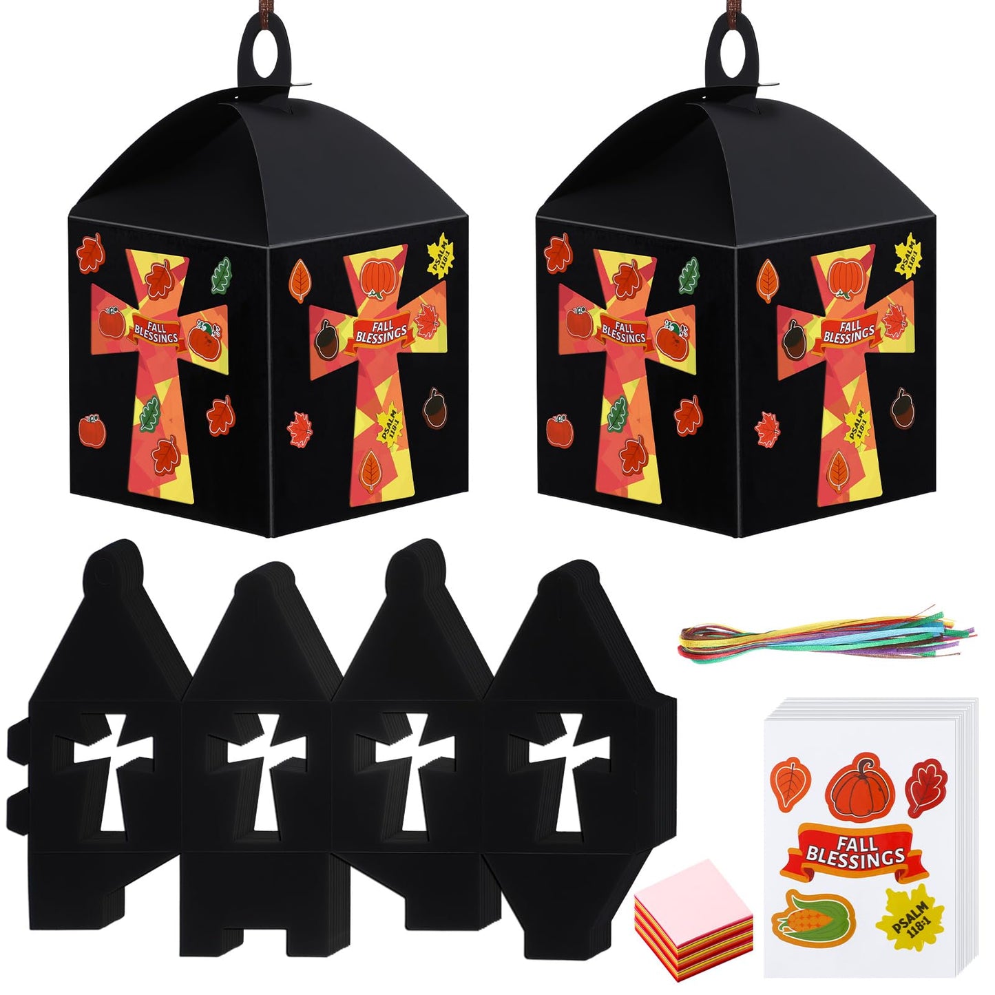 VIHOSE 16 Sets Thanksgiving Day Crafts Christian Fall Crafts Religious Cross Fall Blessing Tissue Paper Lantern Kit Bulk DIY Chr