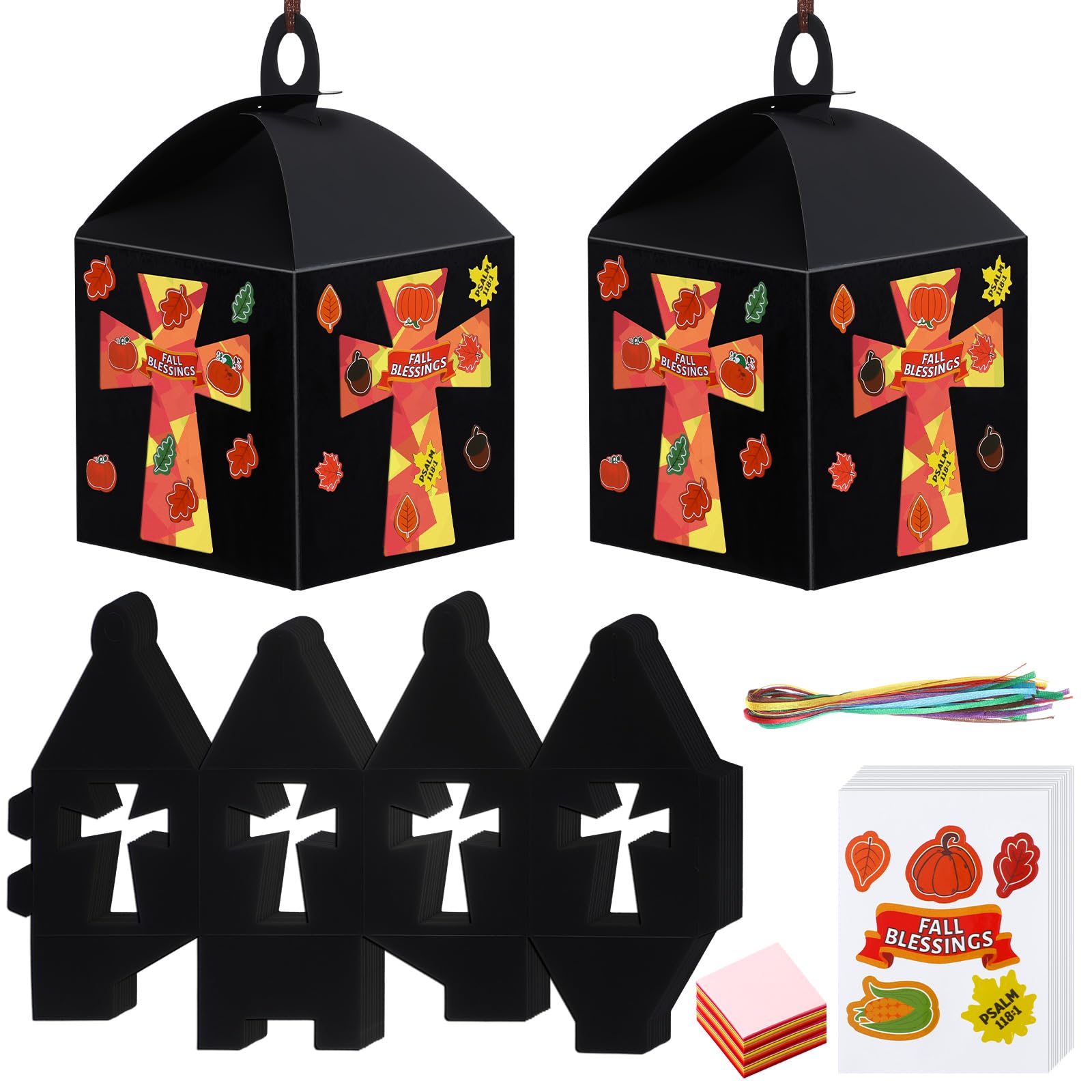 VIHOSE 16 Sets Thanksgiving Day Crafts Christian Fall Crafts Religious Cross Fall Blessing Tissue Paper Lantern Kit Bulk DIY Chr