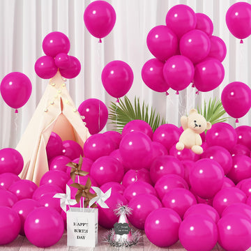 Jobkoo Hot Pink Balloons 12 Inch 100 Pack, Neon Pink Party Balloon Bright Pink Birthday Balloons Magenta Fuschia Pink Helium Bal