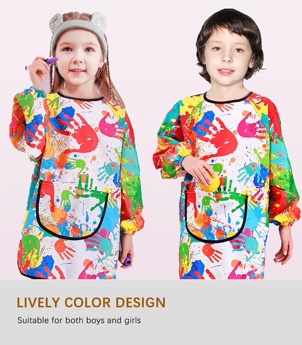 Miniq Kids Art Smock And Painting Apron Kit,Waterproof Artist Smocks With Pocket Long Sleeves And Aprons For Age 5-8