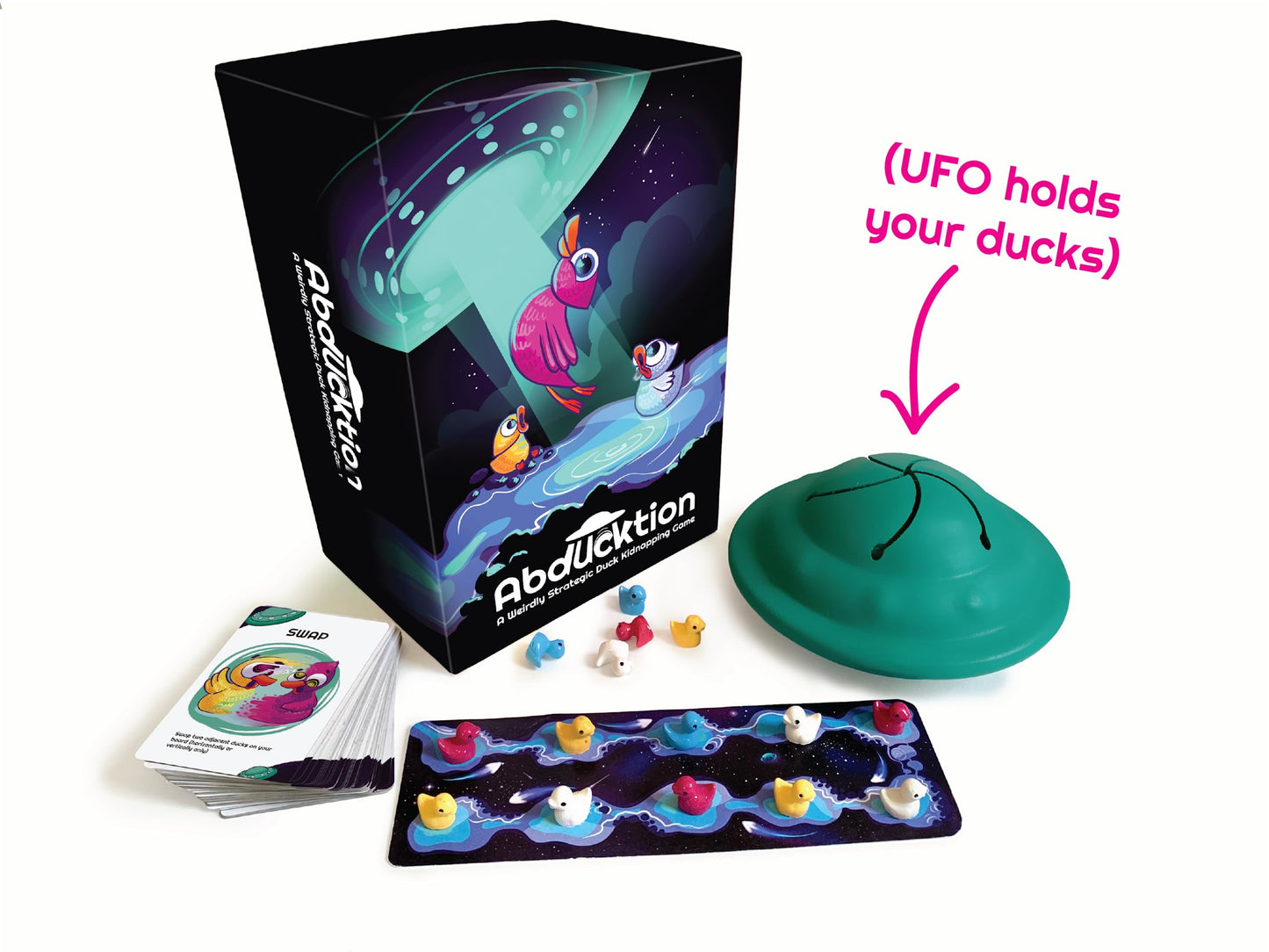 Abducktion Bundle Base + IntergalacDuck Expansion Pack, Strategic Duck Game, 25-30 Min, Ages 12+, Green, Model AB-COMBO, Plastic