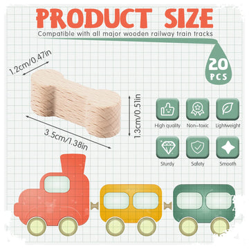 Hanaive 20 Pcs Wooden Dog Bone Track Connector Pack Accessories Wooden Train Track Adapter Connector Pieces Toy Train Set for Te