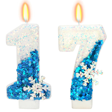 Snow Themed Birthday Candles, 17th Birthday Candle for Party Supplies, Winter Birthday Party Supplies, 2.76 inch Number 17 Candl