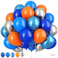 Blue And Orange Balloons, 50 Pcs 12 Inch Orange Royal Blue Metallic Silver Balloons With Ribbons For Birthday Party Wedding Baby