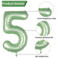 Biapian 40 Inch Sage Green Number 5 Balloons, 7Pcs Gaint Number 5 Balloon With 18'' Retro Foil Heart Balloons Helium For Neutral