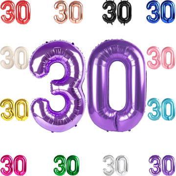 30 Balloon Number, Purple Number 30Th Birthday Balloons 40 Inch, 30 Years Old Purple Birthday Decorations For Men Women, 30Th An