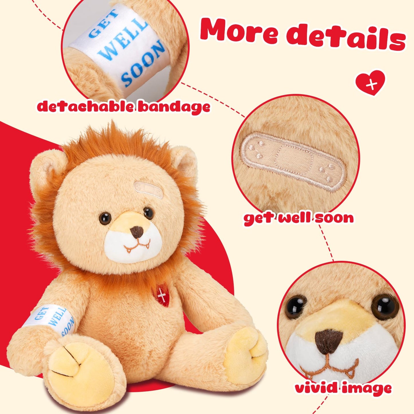 Houwsbaby 12 Get Well Soon Lion Stuffed Animal Brown Get Well Soon Lion Plush Toy Broken Arm Bandage Lion Plush for Kids Boys Girls mature-themed After Surgery Gifts