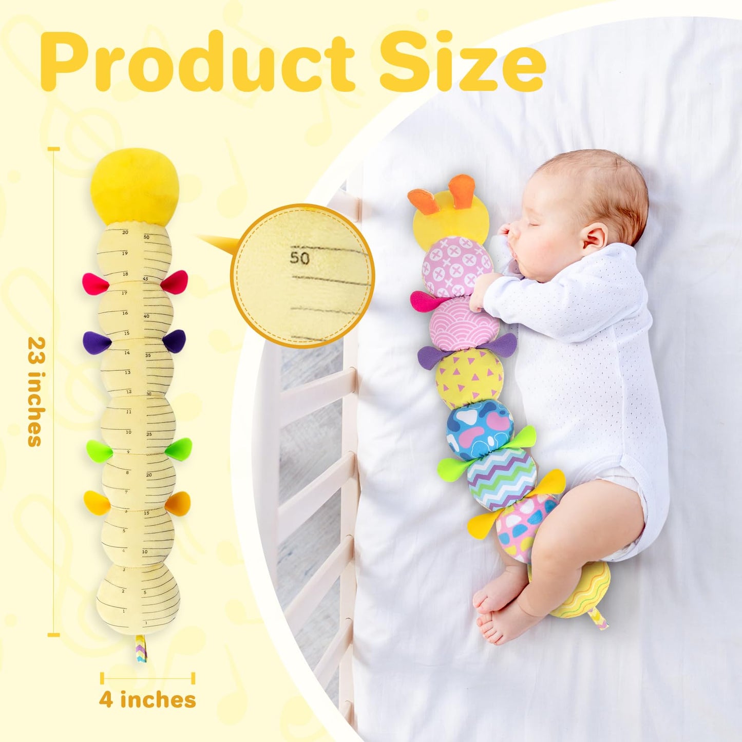 Kmuysl Baby Toys 0-12 Months, Musical Animal Stuffed Toy With Crinkle, Rattles & Lullaby, Plush Toy For Infant Newborn, Yellow Fabric Cotton