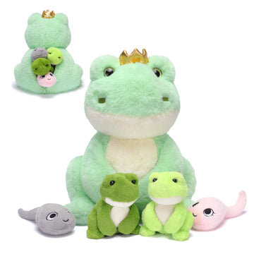 Ikasa Mommy Frog Stuffed Animal Mom And Baby Plush Toy, Cute 14'' Soft Small Mama Family Set Cuddly Toy With Little Mini Babies,