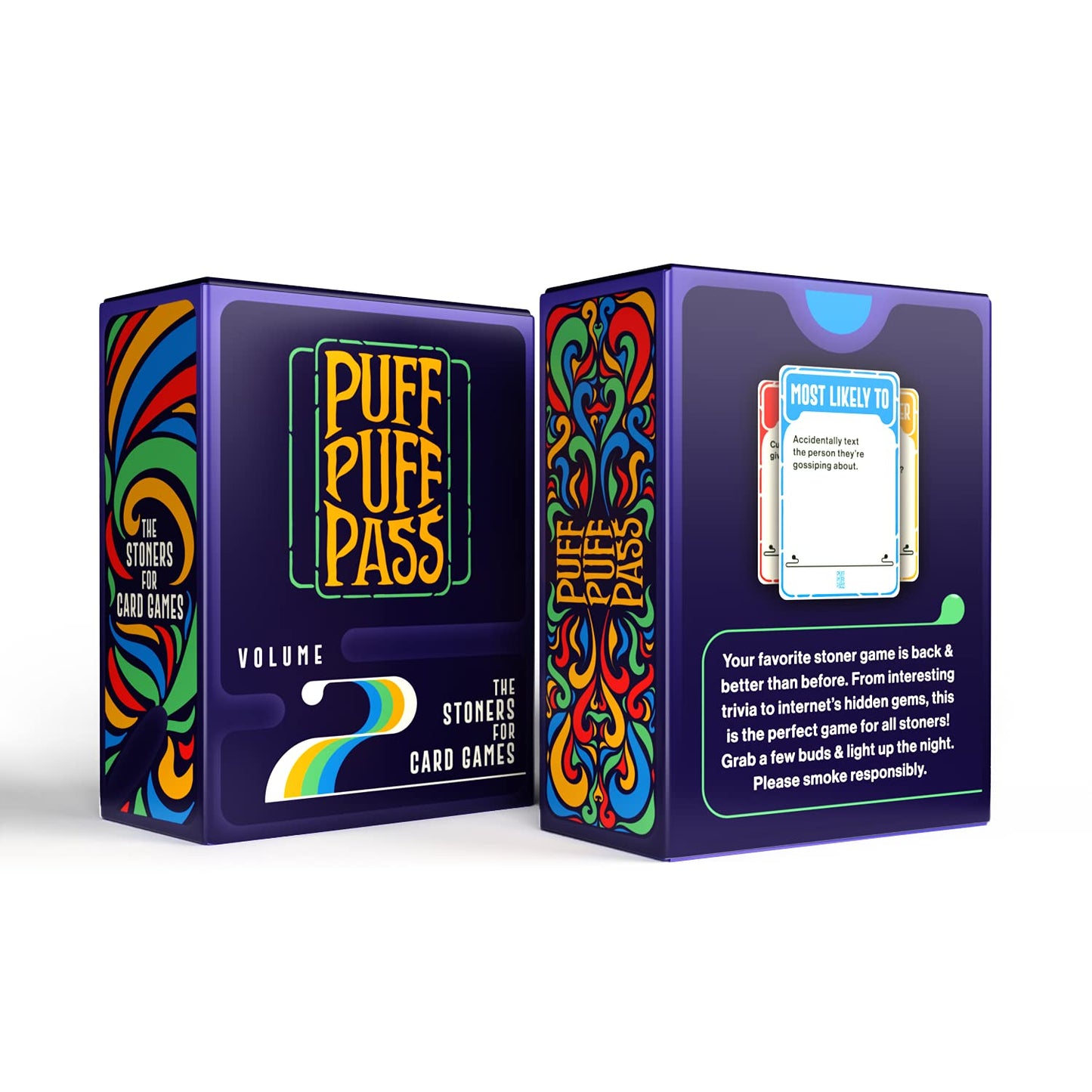 Puff Puff Pass Vol. 2: The Card Game for Stoners w/ 109 Hilarious Trivia, Conversation Starters, Would You Rathers, and More.