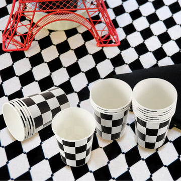 100 Pieces Checkered Cups 9 Oz Checkered Paper Flag Race Car Cups Party Supplies Black And White Cups Bulk Disposable Beverage C