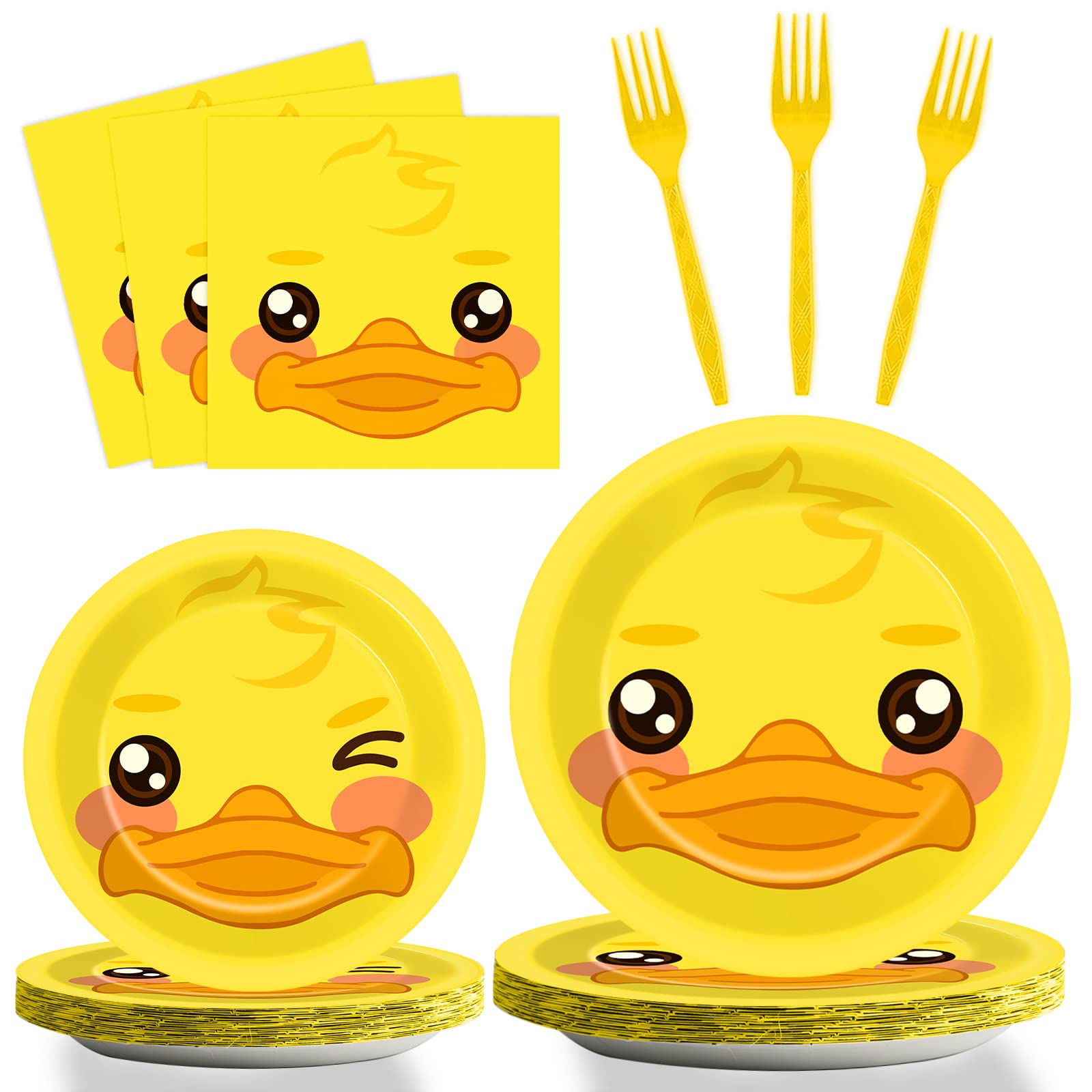 gisgfim 96 Pcs Duck Plates and Napkins Party Supplies Duck Themed Party Tableware Set Duck Birthday Party Decorations Favors for