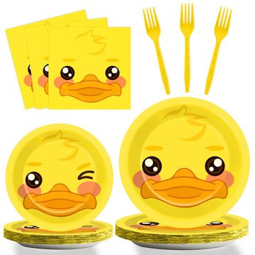 gisgfim 96 Pcs Duck Plates and Napkins Party Supplies Duck Themed Party Tableware Set Duck Birthday Party Decorations Favors for