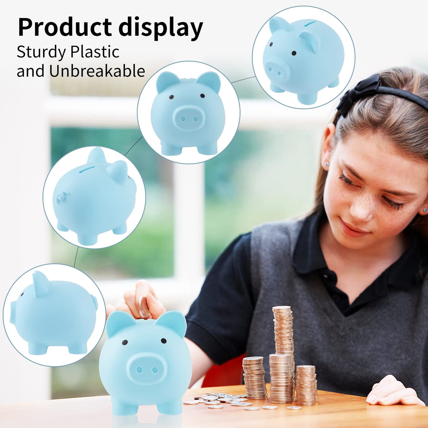 Extra Large Piggy Bank,Coin Bank For Boys And Girls,Unbreakable Plastic Money Bank,Cute Pig Money Box,Practical Gifts For Birthday, Festival, Baby Shower(Blue)