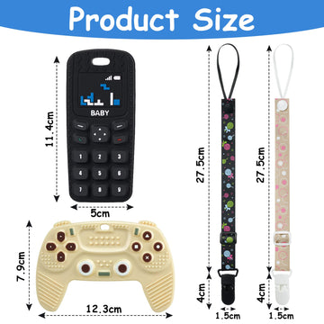 2Pcs Silicone Baby Teething Toys, Game Controller Teething Toys And Phone Teething Toys With 2Pcs Pacifier Clip,Bpa Free Silicon