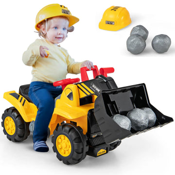 Honey Joy Ride On Excavator, No Power Ride On Construction Vehicles For Kids, Helmet, 3 Toy Rocks, Adjustable Bucket, Horn, Ride On Loader, Bulldozer Ride On Toy, Gift For Boys Girls